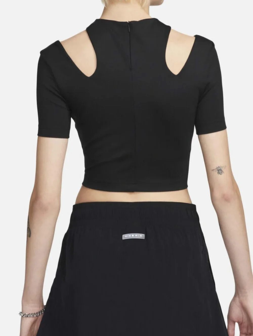 Nike Black Short Sleeve Cutout Crop Top with White Swoosh